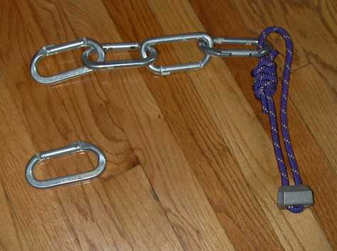 carabiners attached to a climbing knot