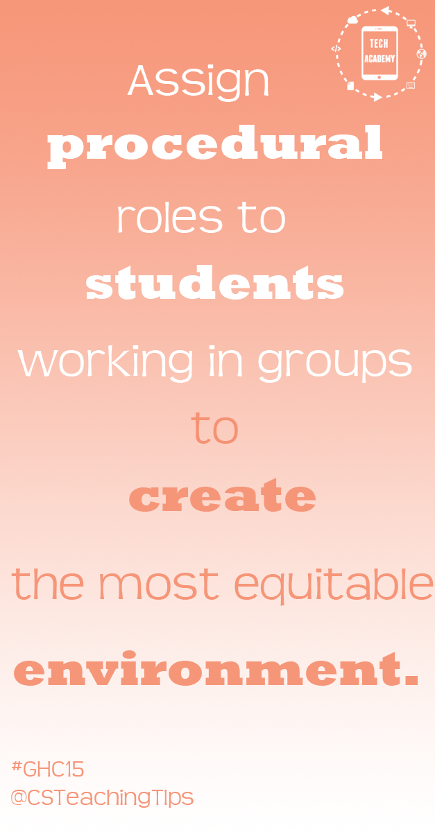 Assign procedural roles to students working in groups to create the most equitable environment